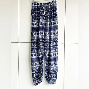 Thai Elephant Temple Pants Blue White Drawstring Size XS/S